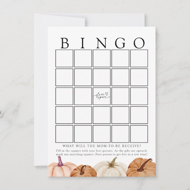 Pumpkins Baby Dusche Bingo Game Card Einladung (Vorderseite)