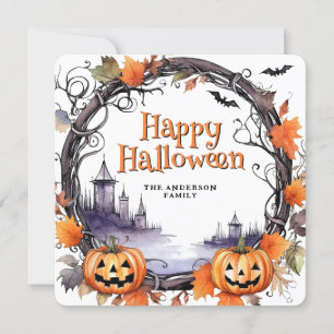 Pumpkins Bats Wasserfarbenkarte Halloween Card Feiertagskarte