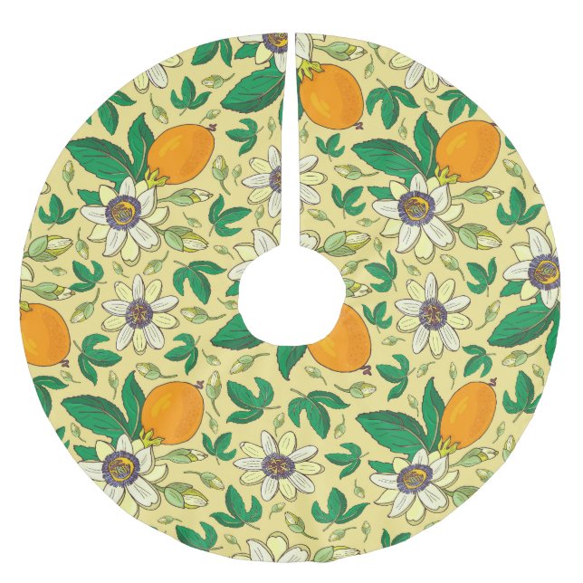 Pumpkins & Blätter: Herbsternte Polyester Weihnachtsbaumdecke (Vorderseite)