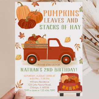 Pumpkins Blätter und Stapel von Hay Birthday Einladung