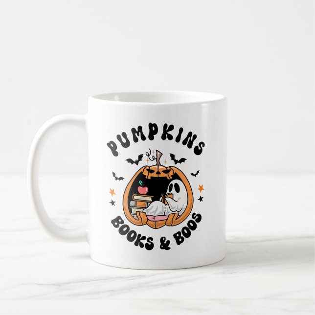 Pumpkins Books & Boos Niedlich Ghost Reading Hallo Kaffeetasse (Links)