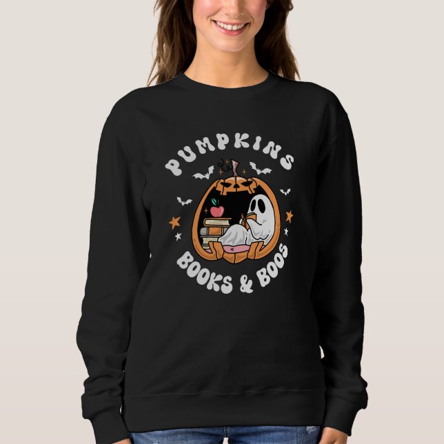 Pumpkins Bücher & Boos Ghost & Books Cosy Retro Sweatshirt (Vorderseite)