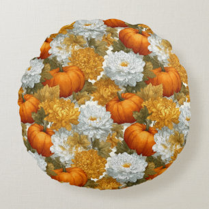 Pumpkins & Chrysanthemas Fall Design Rundes Kissen