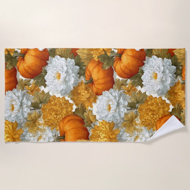 Pumpkins & Chrysanthemas Fall Design Strandtuch (Vorderseite)