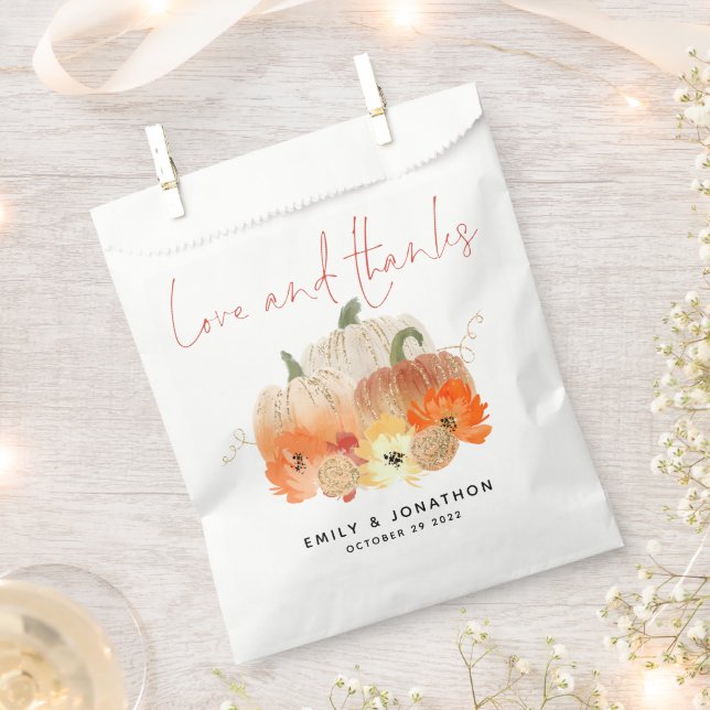Pumpkins Florals Glitzer Hochzeit Liebe und Dank Geschenktütchen (Ausgeschnitten)
