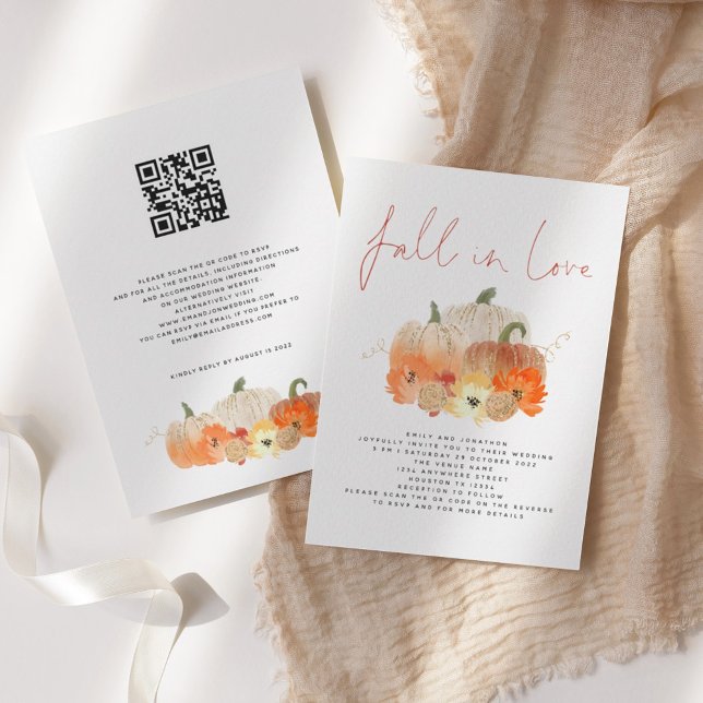 Pumpkins Florals Glitzer QR Code Fall in Liebe Einladung (Von Creator hochgeladen)