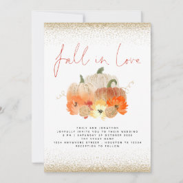 Pumpkins Florals Gold Glitzer Fall in Liebe Hochze Einladung