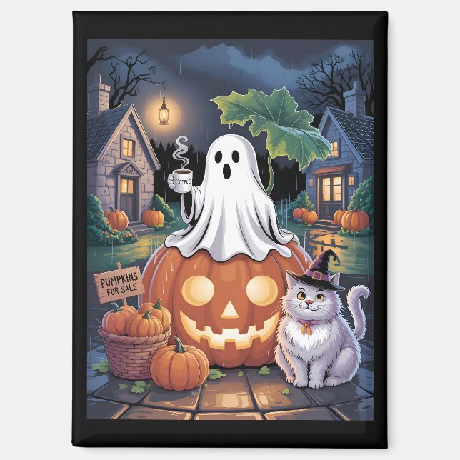 Pumpkins For Sale & Caffeine Ghost With Cat  Magnet (Vorderseite)