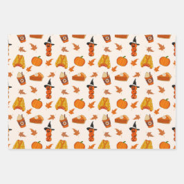 Pumpkins, gemütliche Pullover und Herbstlaub Desig Geschenkpapier Set