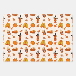 Pumpkins, gemütliche Pullover und Herbstlaub Desig Geschenkpapier Set
