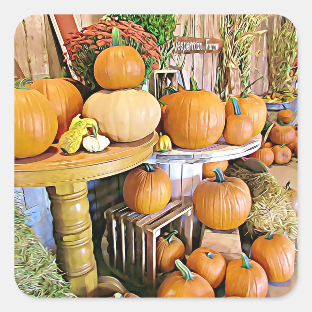 Pumpkins Halloween Herbst Standhalter Quadratischer Aufkleber (Vorderseite)
