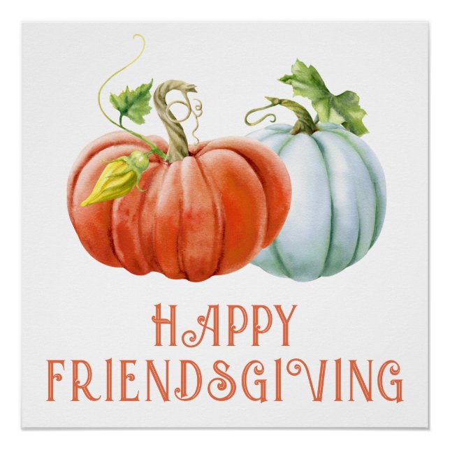 Pumpkins Happy Friendsgiving brennender orangefarb Poster (Vorderseite)