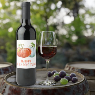 Pumpkins Happy Friendsgiving brennender orangefarb Weinetikett