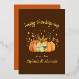 Pumpkins Herbst glücklich Thanksgiving Brown Folien Feiertagskarte