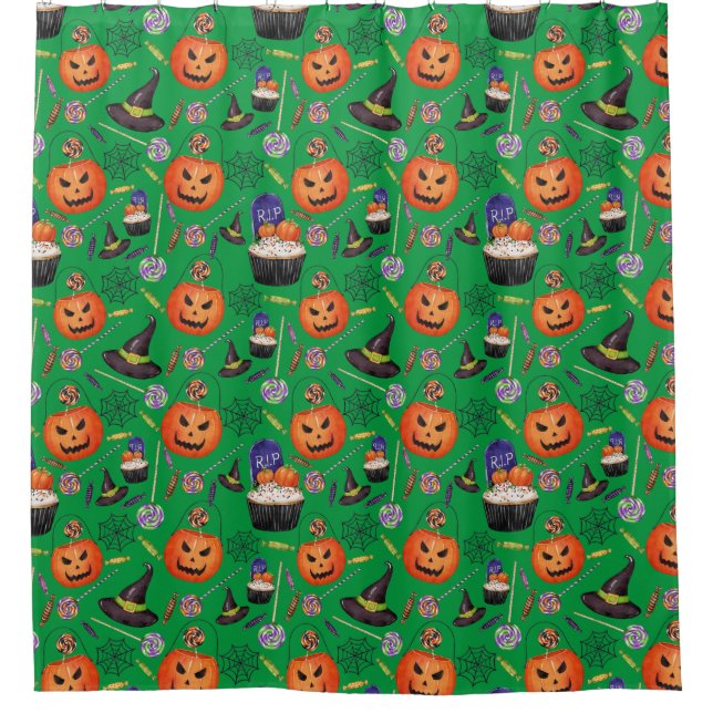 Pumpkins Hexenhats Ghost Spooky Halloween Muster Duschvorhang (Vorderseite)
