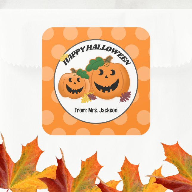 Pumpkins Jack O' Lantern Fall Halloween Gefallen Quadratischer Aufkleber (Happy Halloween Pumpkins Square Favor Sticker)