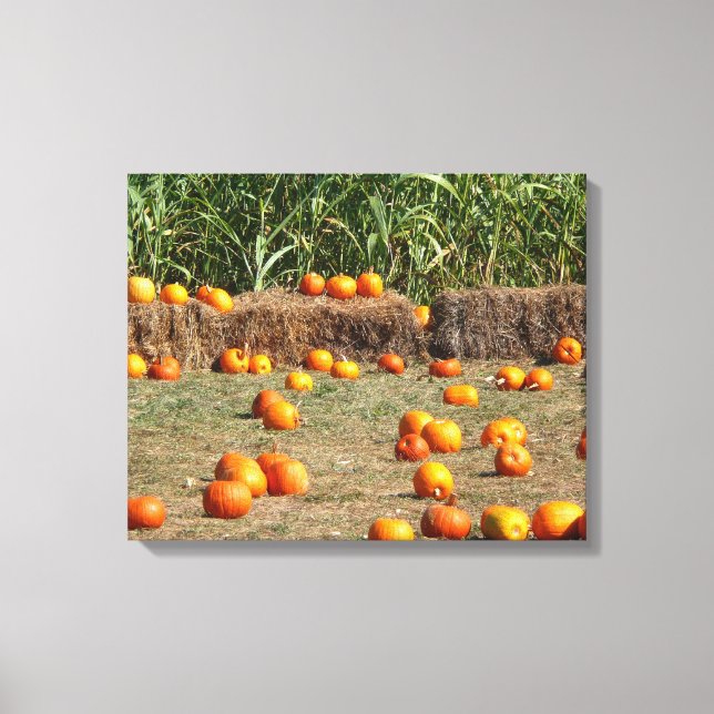 Pumpkins, Mais und Hay Herbst Erntefotografie Leinwanddruck (Vorderseite)