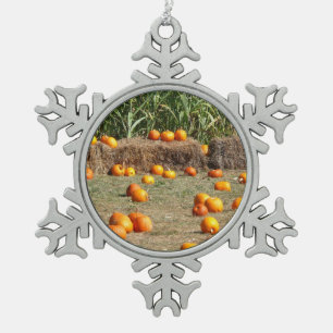 Pumpkins, Mais und Hay Herbst Erntefotografie Schneeflocken Zinn-Ornament