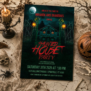 Pumpkins Moon Bats Spuk House Halloween Einladung