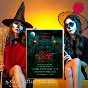 Pumpkins Moon Bats Spuk House Halloween Einladung