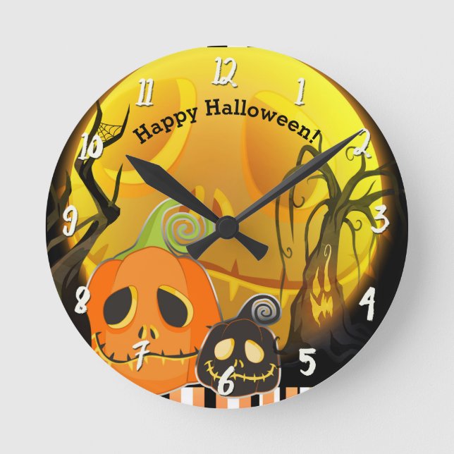 Pumpkins & Moon Whimsical Halloween Custom Runde Wanduhr (Vorderseite)