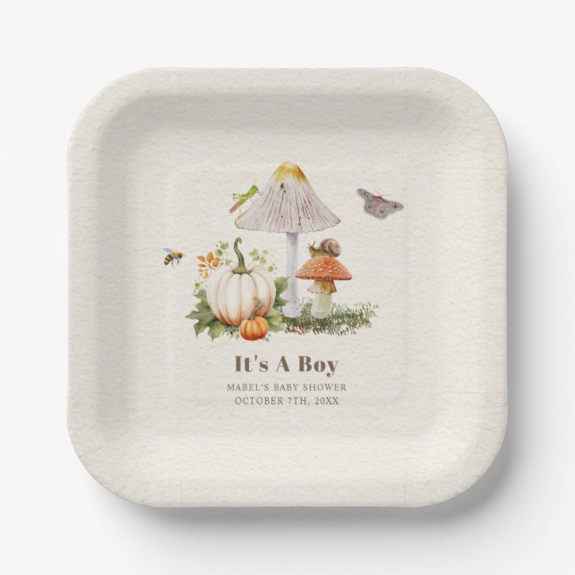 Pumpkins Mushroom Woodland Insekten Boy Baby Showe Pappteller (Vorderseite)
