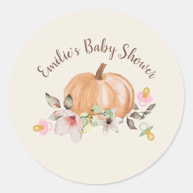 Pumpkins Schnuller Floral Fall Babydusche Runder Aufkleber (Vorderseite)