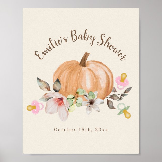 Pumpkins & Schnullers Girl Baby Dusche Willkommen Poster (Vorne)