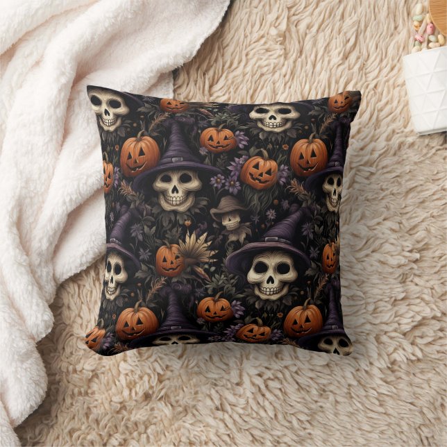 Pumpkins Skulls Blume Halloween Kissen (Decke)