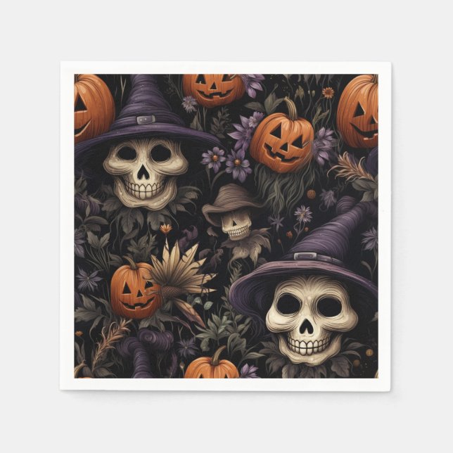 Pumpkins Skulls Blume Halloween Serviette (Vorderseite)