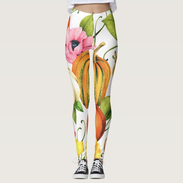 Pumpkins Sonnenblumen: Design des Aquarellmusters Leggings (Vorderseite)