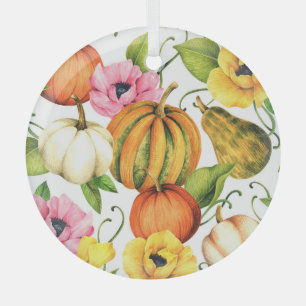 Pumpkins Sonnenblumen: Design des Aquarellmusters Ornament Aus Glas