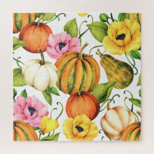 Pumpkins Sonnenblumen: Design des Aquarellmusters Puzzle