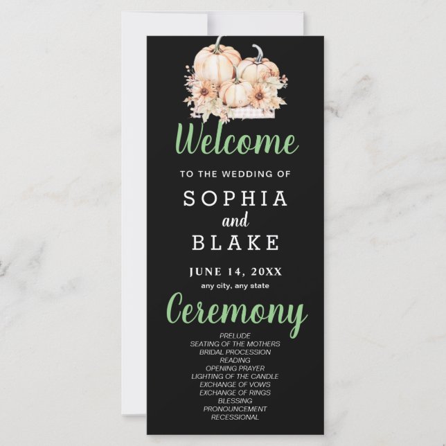 Pumpkins & Sunflowers Fall Black Wedding Program (Vorderseite)