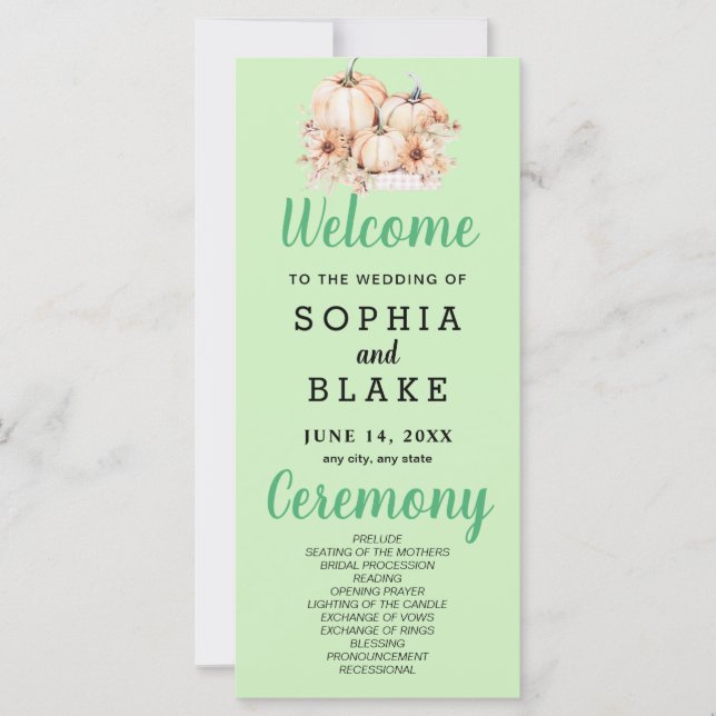 Pumpkins & Sunflowers Fall Green Wedding Program (Vorderseite)