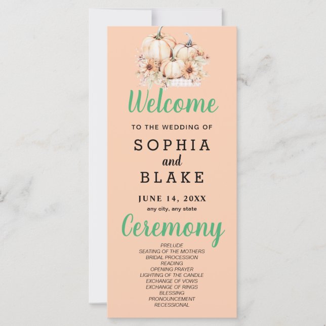Pumpkins & Sunflowers Fall Orange Wedding Program (Vorderseite)
