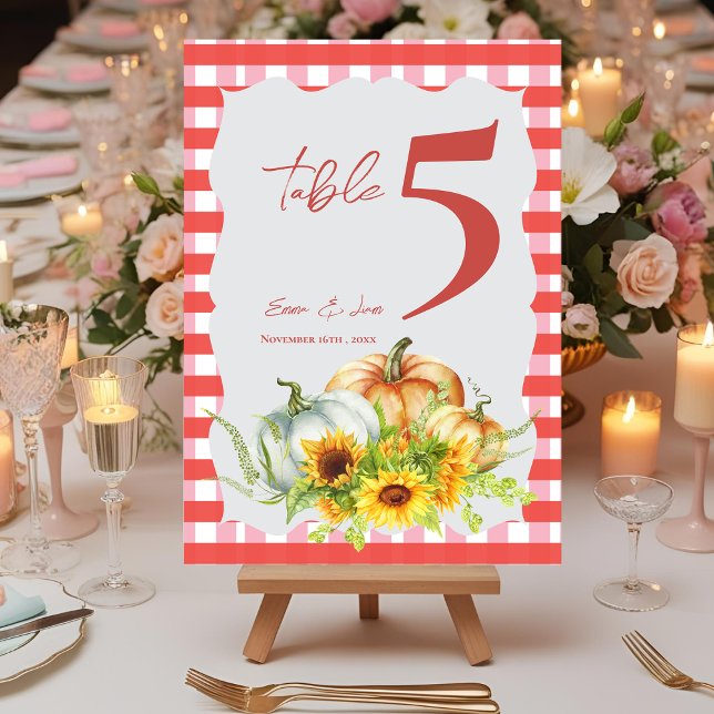 Pumpkins Sunflowers Fall Wedding Table Number Dankeskarte (Pumpkins Sunflowers Fall Wedding Table Number)