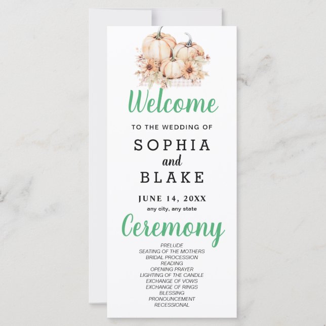 Pumpkins & Sunflowers Fall White Wedding Program (Vorderseite)