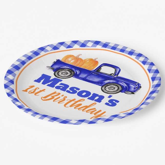 Pumpkins Truck Pumpkin Patch - Blue Truck Pappteller (Schrägansicht)