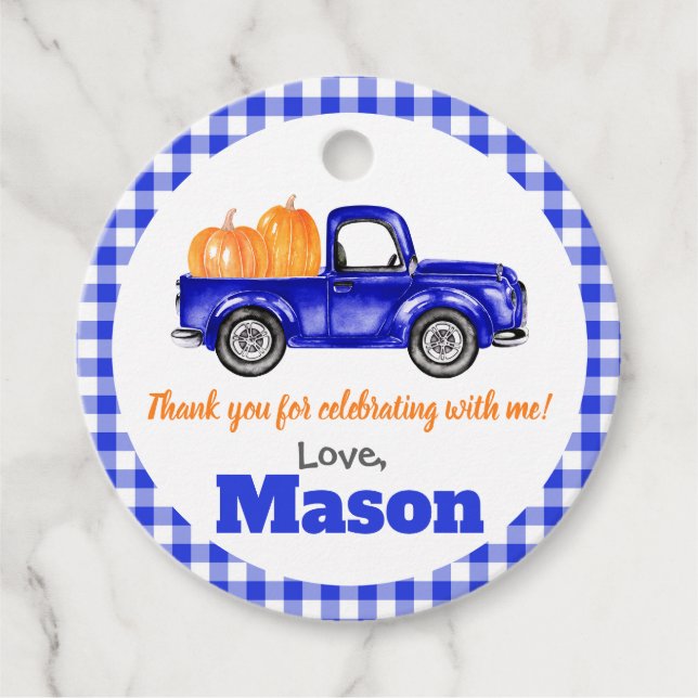 Pumpkins Truck Pumpkin Patch - Blue Truck Round Geschenkanhänger (Vorderseite)