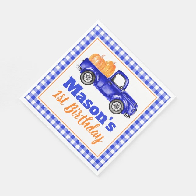 Pumpkins Truck Pumpkin Patch - Blue Truck Serviette (Ecke)