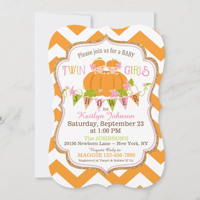 Pumpkins Twin Girls Fall Baby Shower Einladungen