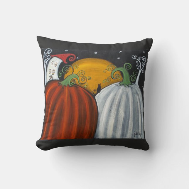Pumpkins und Black Cat Fall Art Throw Kissen (Vorderseite)