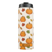 Pumpkins und farbige Herbstlemme; Muster und Name
