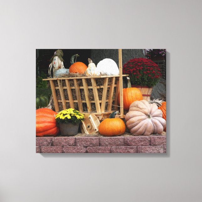 Pumpkins und Mum Herbstbild Leinwanddruck (Vorderseite)