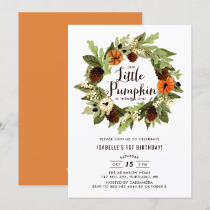 Pumpkins und Pinecones Wreath Erster Geburtstag Einladung