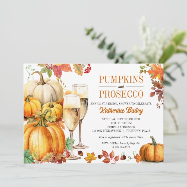 Pumpkins und Prosecco Bridal Polterabend Einladung (Stehend Vorderseite)