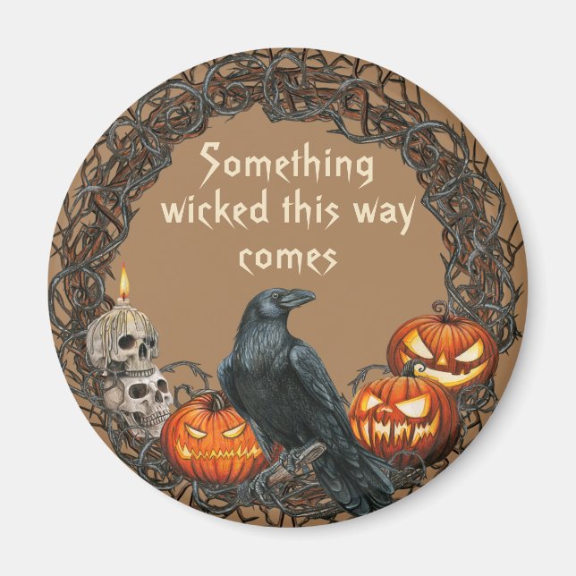 Pumpkins und Raven Halloween Wreath Magnet (Vorne)