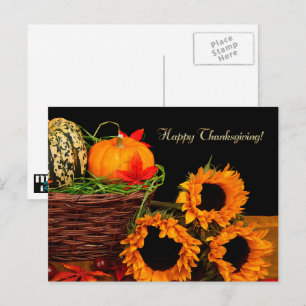 Pumpkins und Sonnenblumen Erntedank Feiertagspostkarte