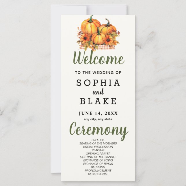 Pumpkins und Sonnenblumen Fall White Wedding Progr (Vorderseite)